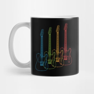 Four T-Style Electric Guitar Outlines Multi Color Mug
